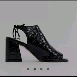 River Island heeled boots with peep toe in black UK7